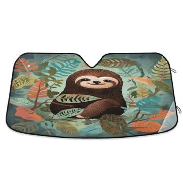 Imagem de Wassud Preguiça fofa em casa para-sol de para-brisa de carro, persianas refletivas de janela frontal de carro, protetor de viseira de sol bloqueia raios UV, persiana automotiva dobrável sanfonada para