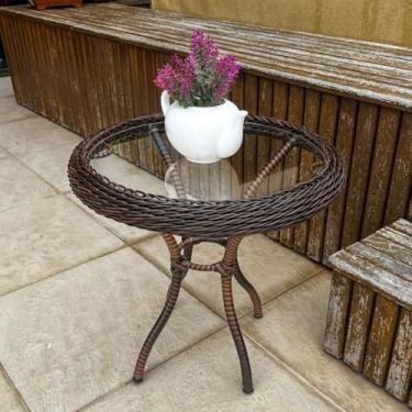 Imagem de Mesa de Centro Mesinha de Canto Apoio Estrutura de alumínio Fibra Sintética com Vidro Varanda Jardim Área Externa Piscin (Argila)