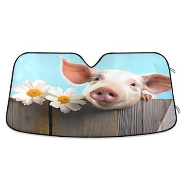 Imagem de Wassud Para-brisa para-sol acessórios de carro dobrável para janela dianteira do carro blocos raios UV porco na prancha para-sol refletivo 70 x 139 cm