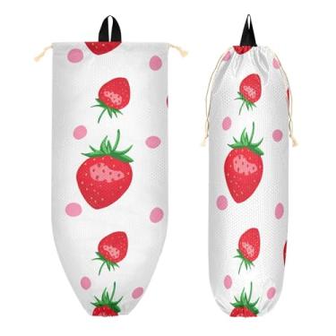 Imagem de xigua Suporte de parede para saco plástico de bolinhas de morangos com cordão 1 pacote, organizador de sacolas de supermercado reutilizável para bolsas, meias, roupas íntimas e gravatas