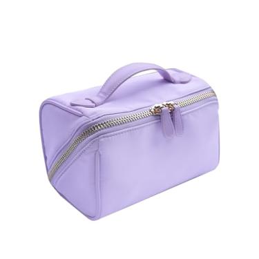 Imagem de dreamie - Bolsa de maquiagem para viagem, organizador, impermeável, alça de couro vegano, plano aberto, artigos de higiene pessoal, cosméticos, durável - chá de lavanda