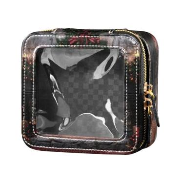 Imagem de Burbuja Bolsa de cosméticos transparente para lareira de Natal, estojo de maquiagem portátil, organizador de bolsa de higiene pessoal com zíper e janela para mulheres
