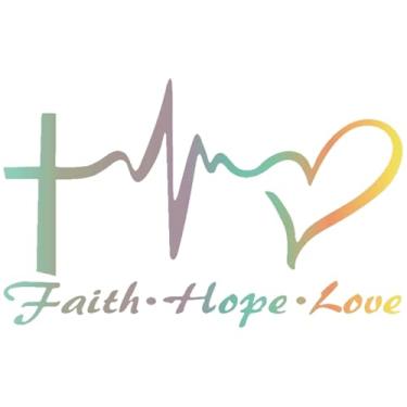 Imagem de 4 peças Hope Faith Love Heart Jesus Cross Vinyl decalque, adesivo religioso à prova d'água para janelas de carros, tablets, laptops e garrafas de água (colorido)