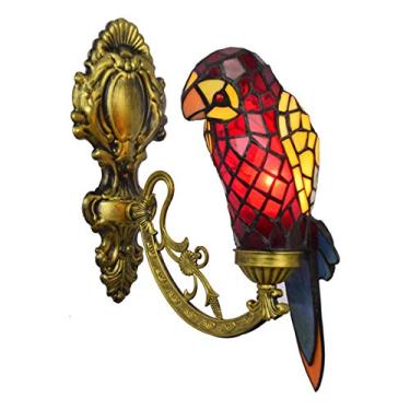 Imagem de Arandela de parede estilo Tiffany com papagaio, cúpula de vitral vintage, ideal para quarto, sala de estar, corredor e varanda, E27,A