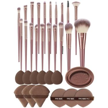 Imagem de Conjunto combinado de 33 peças de 20 pincéis de maquiagem e esponjas de maquiagem em pó pincel de base para líquido, creme e pó - polido, mistura e pincel facial