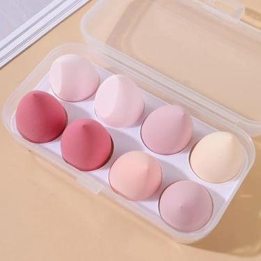 Imagem de Conjunto de 8 esponjas de maquiagem com estojo de armazenamento, liquidificadores de beleza multicoloridos para corretivo de base, ferramentas de aplicação impecáveis para mulheres