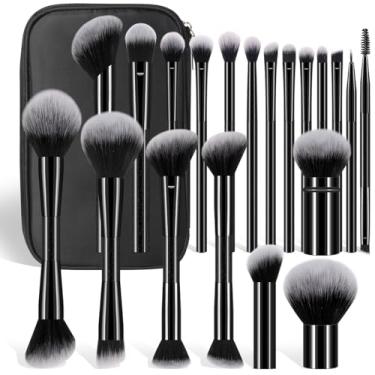 Imagem de Kit de pincéis de maquiagem, kit de maquiagem multifuncional com pincel de maquiagem, conjunto de pincéis de base, pincéis de maquiagem (preto, conjunto de 47 peças)