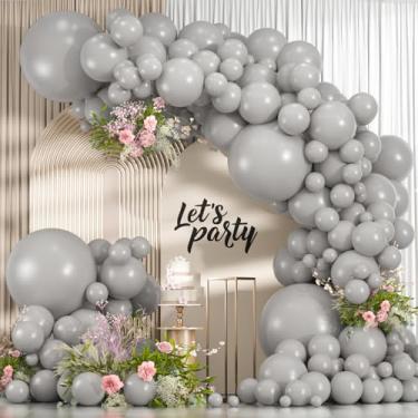 Imagem de Balões cinzentos, kit de arco de balão cinza fosco, 114 peças de tamanhos diferentes, 46/12/10/12 cm para aniversário, chá de bebê, aniversário, formatura, casamento, decorações de festa