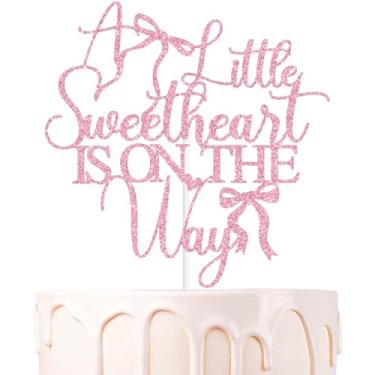 Imagem de Pink Glitter A Little Sweetheart is on the Way Cake Topper, Cupid Valentine's Day Wedding Pregnancy Announcement Baby Shower Party Decorations Supplies