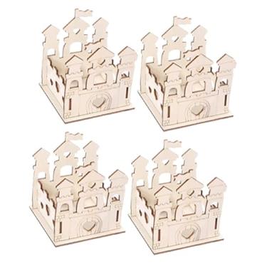 Imagem de Colaxi Conjunto de 4 peças de madeira para pintura, incluindo um castelo inacabado para atividades escolares, ideal para colorir e montar. Perfeito para
