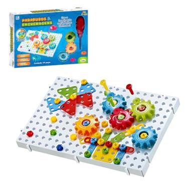 Imagem de Bancada Interativa com 177 Peças Parafusos e Engrenagens – Brinquedo Educativo Infantil, Montagem Criativa, Estímulo Motor e Raciocínio Lógico