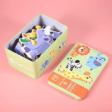 Imagem de Sanpyl Brinquedo Educativo de Quebra-cabeça de Madeira para Crianças, Promove o Desenvolvimento Cognitivo, Com Caixa de Ferro para Crianças Acima de 3 Anos de Idade (Selvagem)