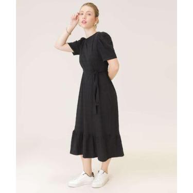 Imagem de Vestido Midi Feminino Textura Amarração Marisa-47177, Preto, P
