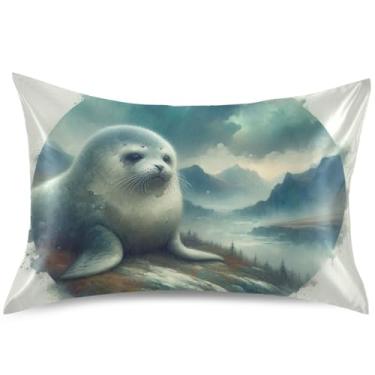 Imagem de Capa de almofada fofa de cetim aquarela com selo refrescante padrão King Queen travesseiro com estampa floral estética, tamanho king, 101,6 cm x 50,8 cm