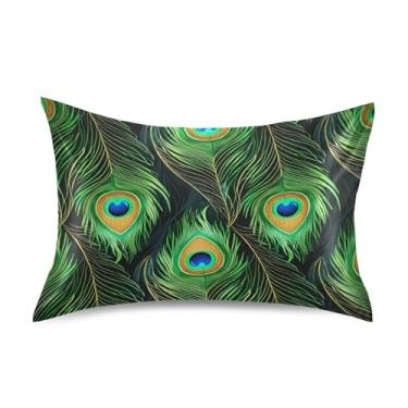 Imagem de Fronhas refrescantes premium padrão queen king size almofadas cetim para cama de casa sofá tamanho queen 76.2 cm x 50.8 cm penas pavão cores verdes