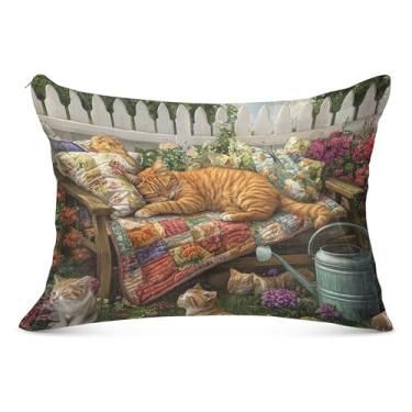 Imagem de Capas de travesseiro decorativas com flores para gatos de flanela King Queen Standard Capas de travesseiro fofas para cama macia, tamanho king, 50,8 cm x 101,6 cm