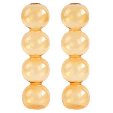 Imagem de Pacote com 2 lindos vasos de bolhas para flores, vidro, moderno, bolha, para decoração de casa, vaso de flor único redondo decorativo para mesa (laranja, 4 bolas 23 cm)