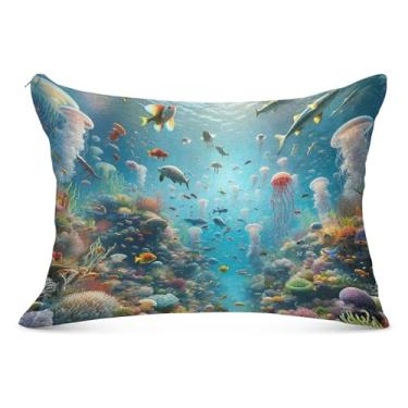 Imagem de Ocean Life Jellyfish Capas de travesseiro de flanela grandes decorativas longas King Queen tamanho padrão capas de travesseiro de corpo de cama, tamanho do corpo, 53 cm x 137 cm