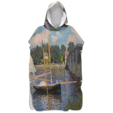 Imagem de Joisal Artista River Print Argenteuil Surf Poncho Trocador Roupão para Adul Absorvente Masculino Poncho com Capuz Toalhas de Banho com Capuz