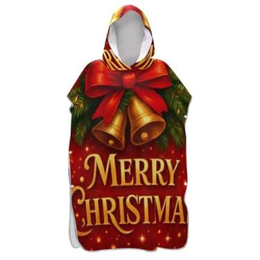 Imagem de TSENQUE Merry Christmas Red Art Surf Poncho Trocador Roupão para Adultos Praia Moletom Toalha Floral Plus Size Ponchos Femininos com Capuz