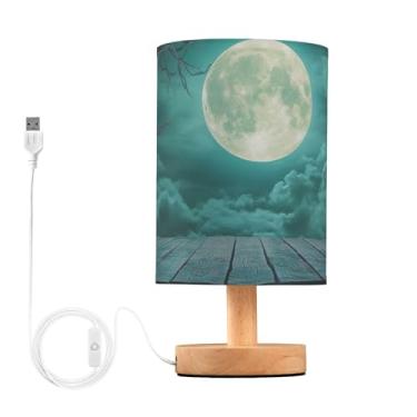 Imagem de Joisal Lâmpadas de lua cheia de Halloween para mesa de cabeceira, abajur de mesa com abajur de linho, lâmpadas de sala de estar, itens essenciais para dormitório