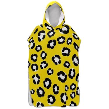 Imagem de Joisal Roupão para adultos, poncho de surfe, com capuz, toalha de banho, ponchos de praia fofos e absorventes para homens, preto, branco, leopardo, amarelo