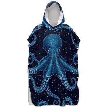 Imagem de Joisal Poncho de surf absorvente para adultos trocador de roupa de praia com capuz toalha de banho azul polvo oceano masculino poncho com capuz
