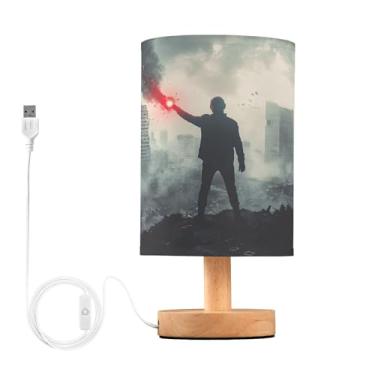 Imagem de Joisal Figura em ruínas com mini abajur de mesa sabre vermelho abajur amigável para os olhos, lâmpada de cabeceira LED, luminária de quarto