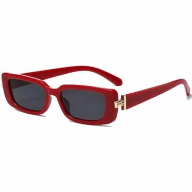 Imagem de HPIRME Óculos femininos modernos com armação pequena, estilo retrô masculino, com proteção UV400 (vermelho e cinza).