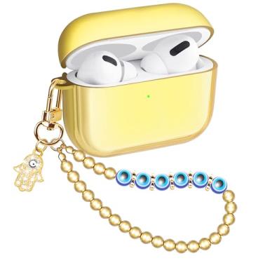 Imagem de Ucharmbead Capa fofa compatível com AirPods Pro 2ª geração para Air Pods Pro e Pro 2 com joias douradas, chaveiro e alça de cordão para meninas e mulheres (olho do mal)