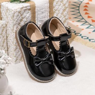Imagem de Sapatilhas Mary Jane para meninas pequenas com laço para festa de casamento, escola, A01 Preto, 11 Toddler