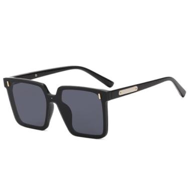 Imagem de HCPIHF Óculos de grau feminino e masculino, armação grande, luxo, retrô, UV400 (C1, preto e cinza)