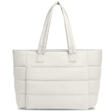 Imagem de KAITAI Bolsa feminina acolchoada leve e acolchoada para trabalho, bolsa de ombro para viagem, academia, Bege, One Size