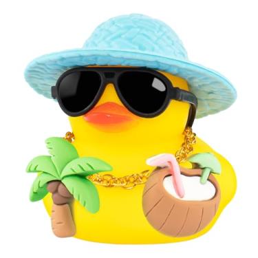 Imagem de wonuu Patos de férias na praia de verão, paraíso tropical, pato de borracha, praia, surf, oceano, viagem, patos de borracha (amarelo, bebida de coco, palmeira)