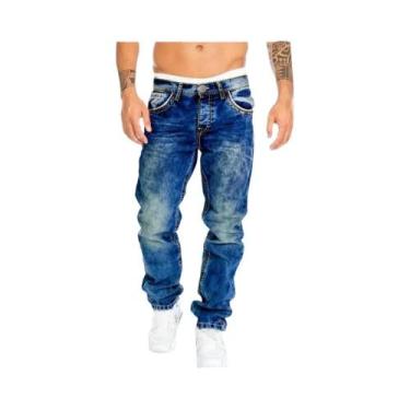 Imagem de Calças Jeans Masculinas Slim Fit Com Cintura Elástica, Lavagem Vintage