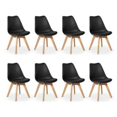 Imagem de Kit 8 Cadeiras Eames Wood Leda Design Preta - UNIVERSAL MIX