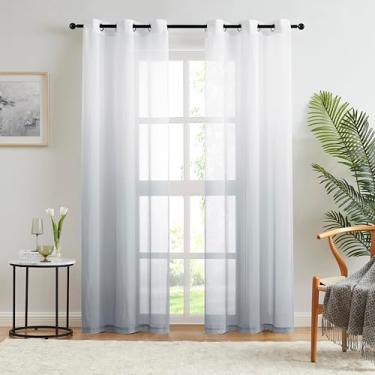 Imagem de Cortinas transparentes de chiffon ombré cinza para sala de estar, painéis de cortina de semi voile enrugados para decoração de quarto, tratamento de janela gradiente de filtragem de luz, topo com