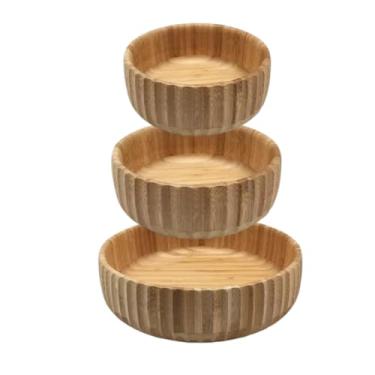 Imagem de Kit 03 Bowls Tigelas Canelado Bambu P M G Multiuso | Para Servir Comida, Iogurte, Petiscos, Decoração e Estilo de Vida Natural