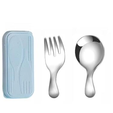 Imagem de Mini garfo de colher portátil para uso ao ar livre, aço inoxidável 304, viagem, acampamento, garfo de colher de cabo curto para uso diário de piquenique (prata)