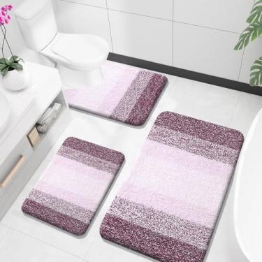 Imagem de OLANLY Conjuntos de tapetes de banheiro de 3 peças, tapetes de banho de microfibra macia absorvente e tapete de banheiro em forma de U, conjunto de tapete de banho felpudo de pelúcia para banheiro (91