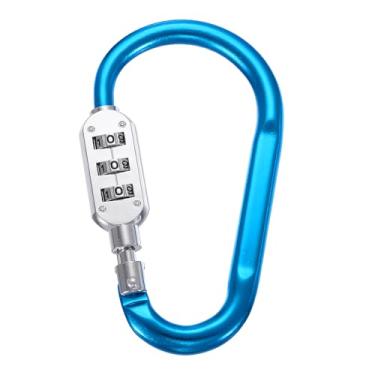 Imagem de PATIKIL Fechaduras combinadas de 11 cm, clipe de combinação de bloqueio de 3 dígitos, cadeado de anel em D para mala, bagagem, viagem, mochila, alça de cabo, elo, corrente de capacete, azul