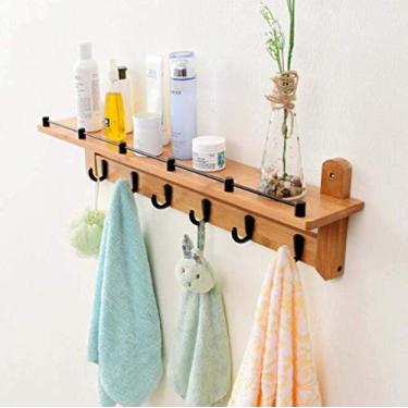 Imagem de A1DFDFGOQSFG Cabideiro montado na parede Rack de entrada de bambu com 6 ganchos de liga para corredor, banheiro, sala de estar, cozinha, marrom