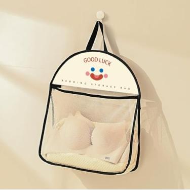 Imagem de 1 bolsa de armazenamento de tela pendurada de poliéster, respirável, lavável, montada na parede, organizador de roupas íntimas, guarda-roupa, cozinha, sorriso