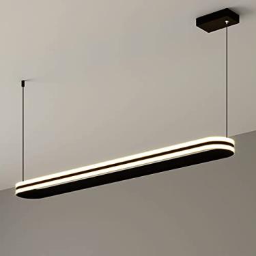 Imagem de Luminária pendente moderna em LED com design circular para sala de jantar, luminária linear criativa em metal com acabamento preto, ideal para iluminação decorativa de sala de estar e ilumin