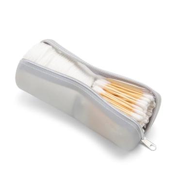 Imagem de Estojo de viagem de cotonete redondo de algodão, organizador de acessórios de cabelo portátil 2 em 1, organizador de laços de cabelo, suporte de prendedor de cabelo, suporte de alfinete, estojo de