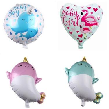 Imagem de Kit de balões para bebês, meninas, meninos, unicórnio, baleia, 4 unida
