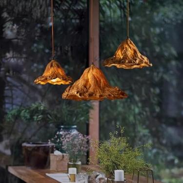 Imagem de Luminária pendente retrô para restaurante, com cúpula de resina, soquete E27, 1 lâmpada, estilo wabi-sabi, lustre rústico antigo, altura ajustável, ideal para ilha de cozinha, sala de estar,