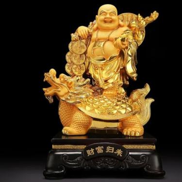 Imagem de FENNYYAR Escultura de estátua de Buda de resina, estátua decorativa, 22,5 cm, 22,5 cm, enfeite de artesanato de mesa para sala de estar em casa