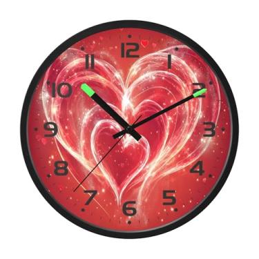 Imagem de SEHANY Relógio de parede com coração de dia dos namorados, silencioso, sem tique-taque, operado por bateria, controle de som, luz noturna, relógios de parede para sala de estar, cozinha, quarto