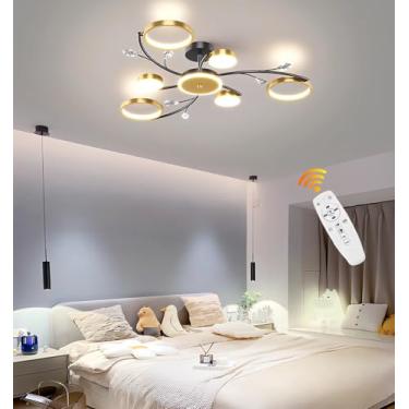 Imagem de Luminária de teto LED moderna e regulável, embutida na cor dourada, para sala de estar, quarto, cozinha, sala de jantar e escritório (6+1)